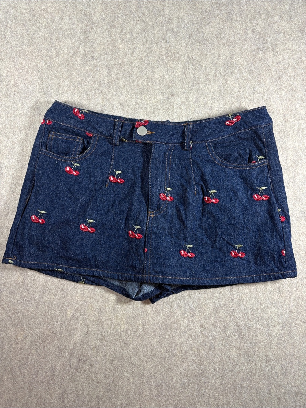 Altar’d State Women’s Mini Cherry Embroidered Denim Skort size Small